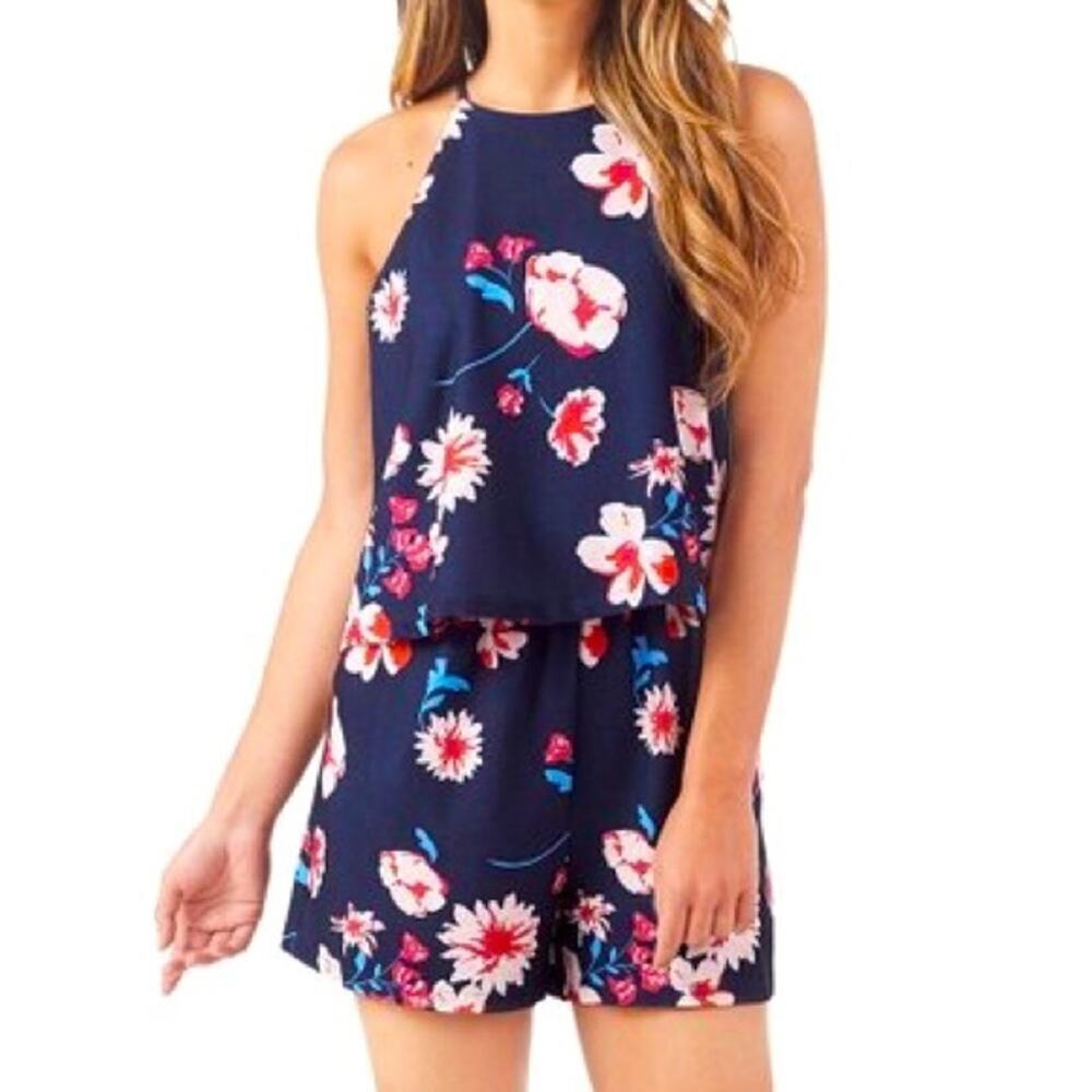 Mud Pie Garden Palmer Romper with pockets L floral cottagecore coquette EUC
